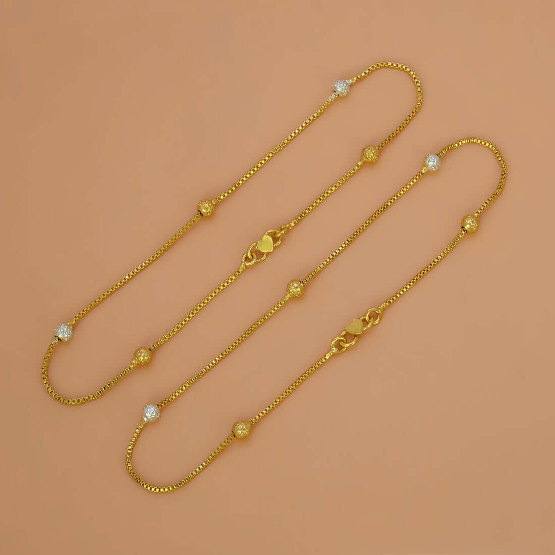Very Delicate Thin Gold Plated Two Tone Beads Anklets