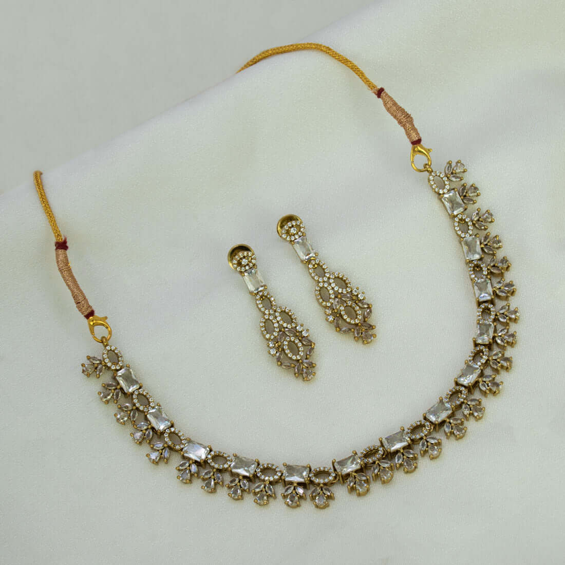 Victorian Antique Gold Finish CZ Necklace Set