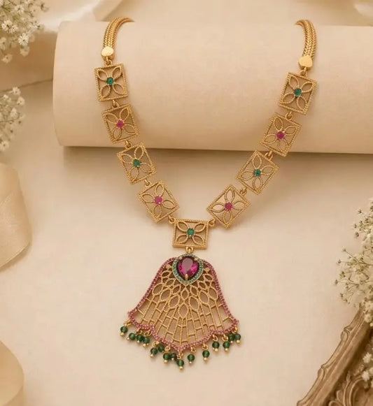 Victorian Antique Ruby Emerald Floral Necklace
