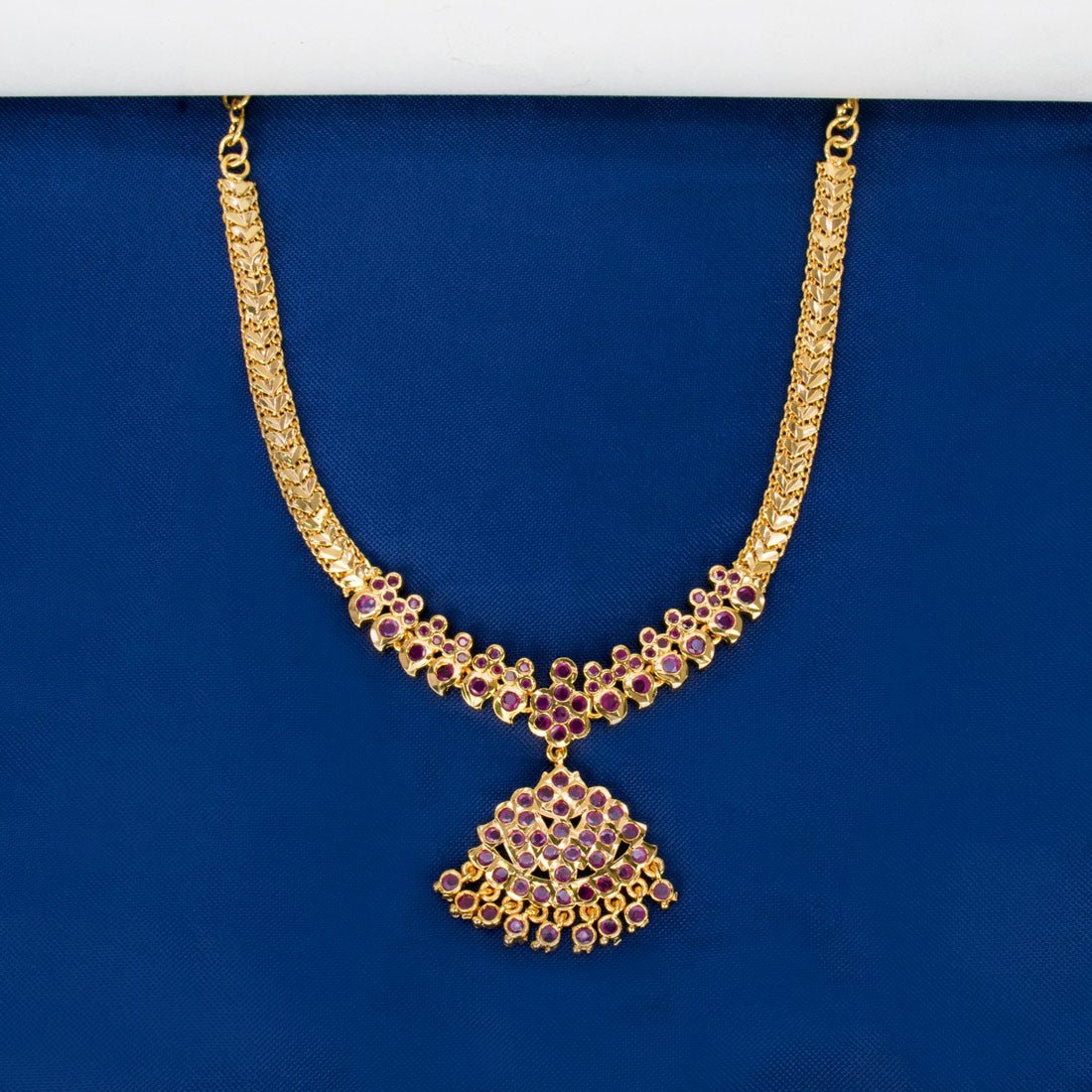 Alluring Gold Plated Adiga Ruby Stone Pendant Necklace - KSupreme