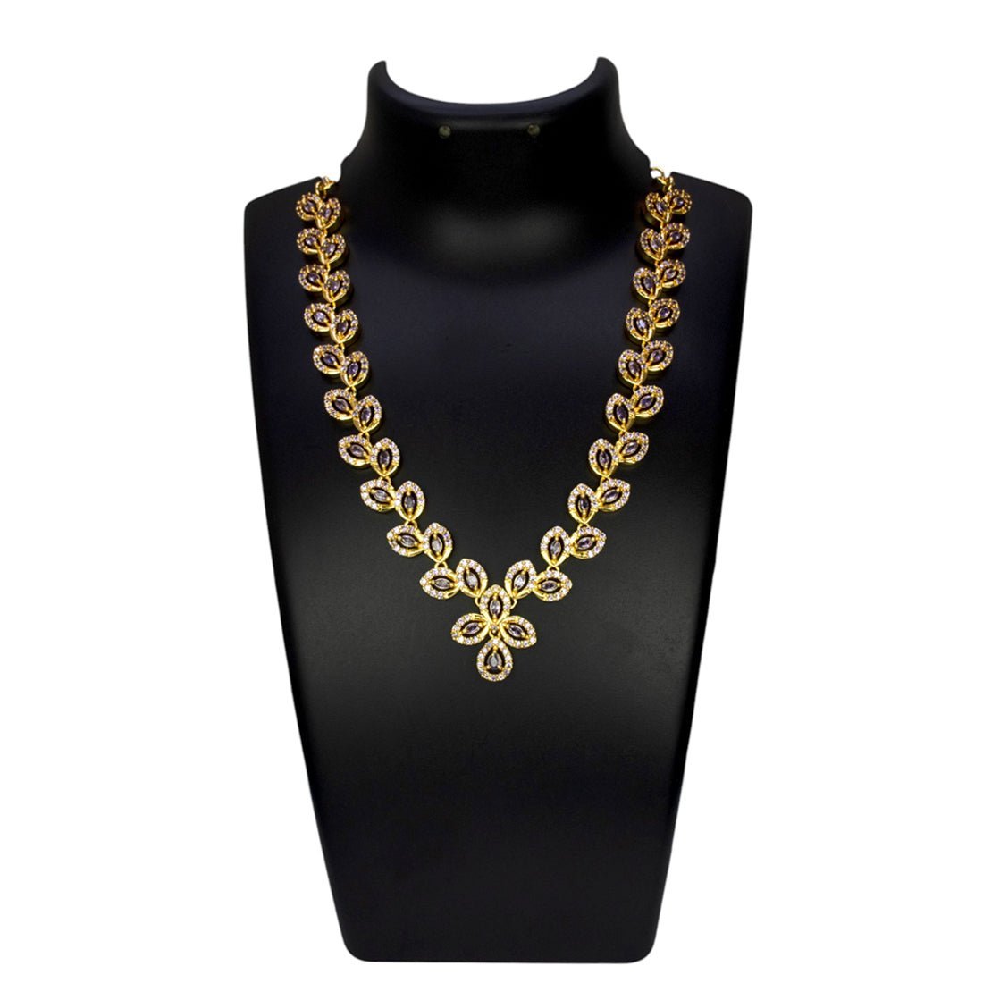 Alluring Gold Plated CZ Leaf Necklace - KSupreme