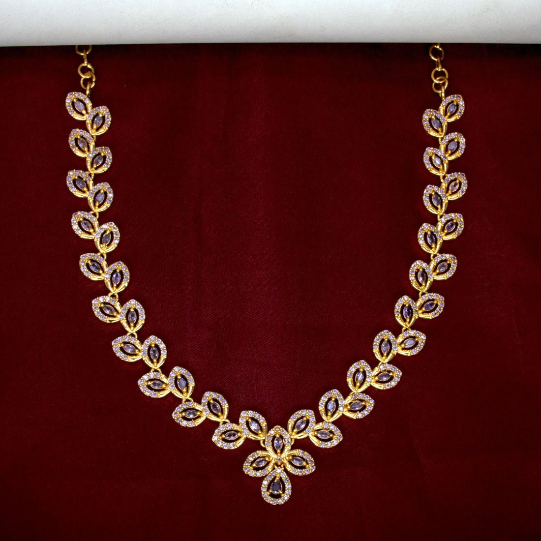 Alluring Gold Plated CZ Leaf Necklace - KSupreme