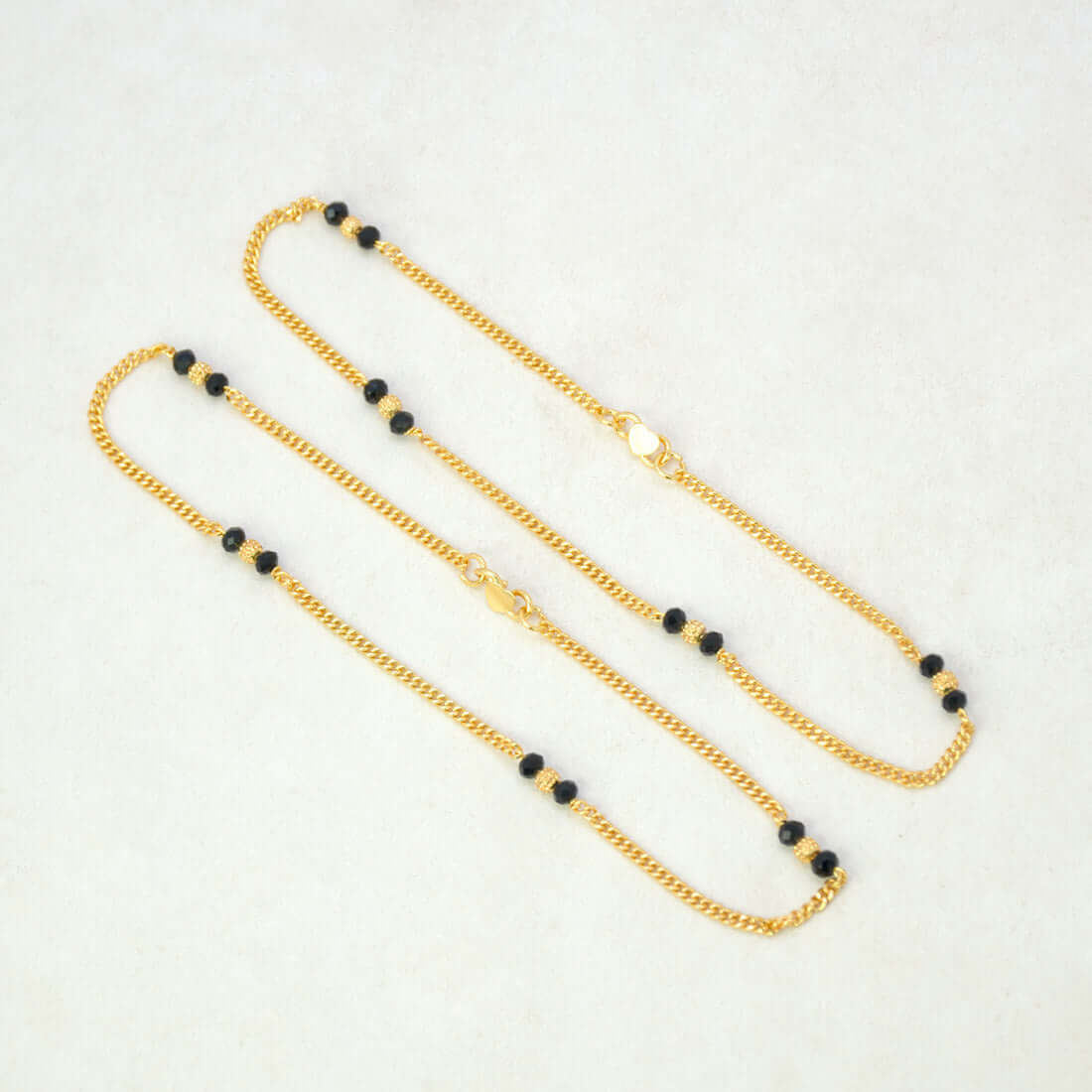 Alluring Gold Plated Designer Beads Black Crystal Anklets - K Supreme