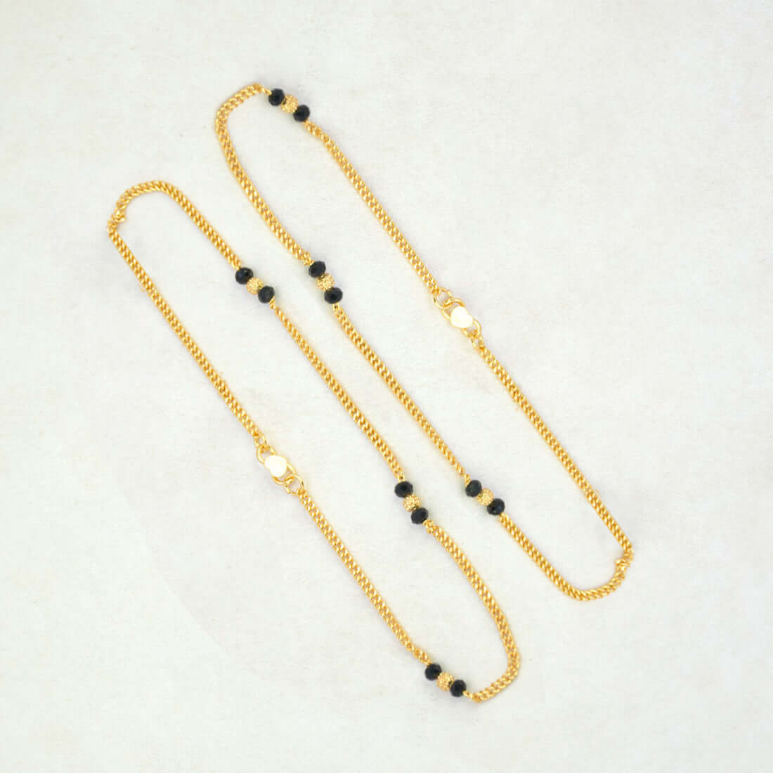 Alluring Gold Plated Designer Beads Black Crystal Anklets - K Supreme