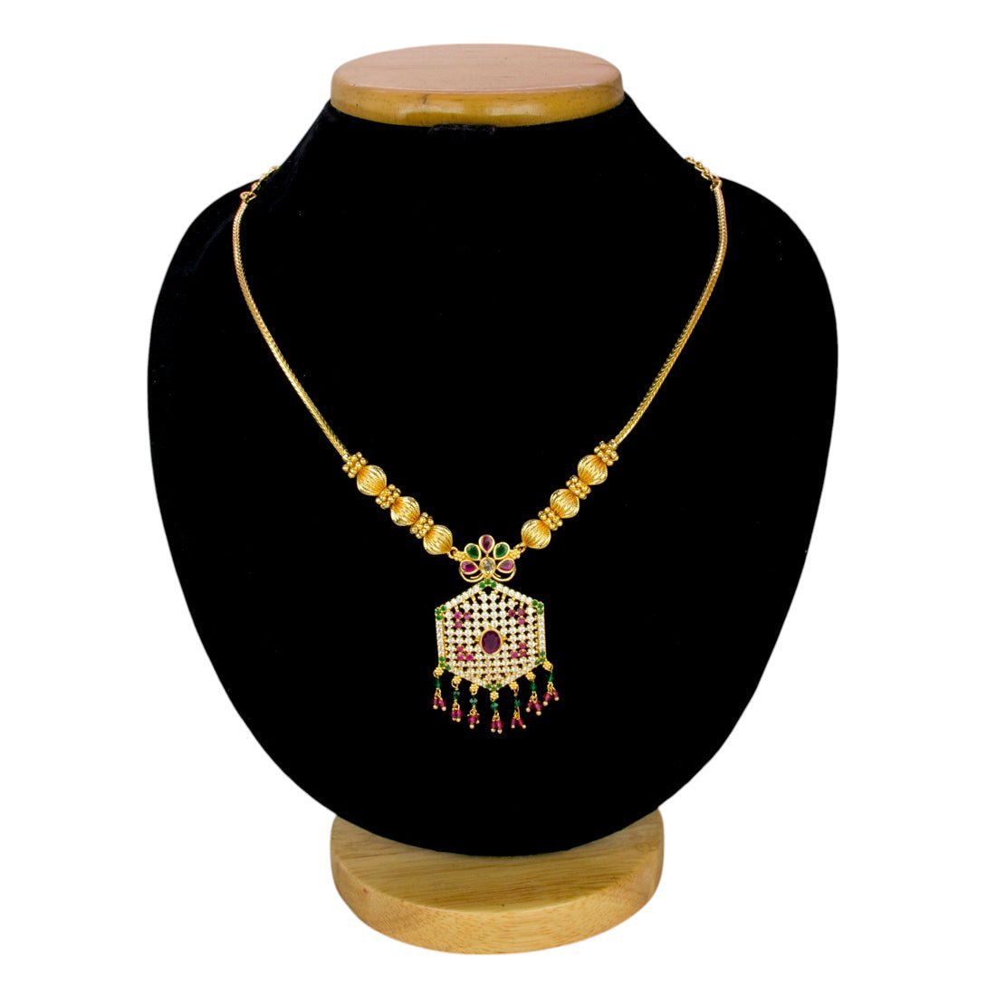 Alluring Gold Plated Hexagonal Pendant Chain Necklace - KSupreme
