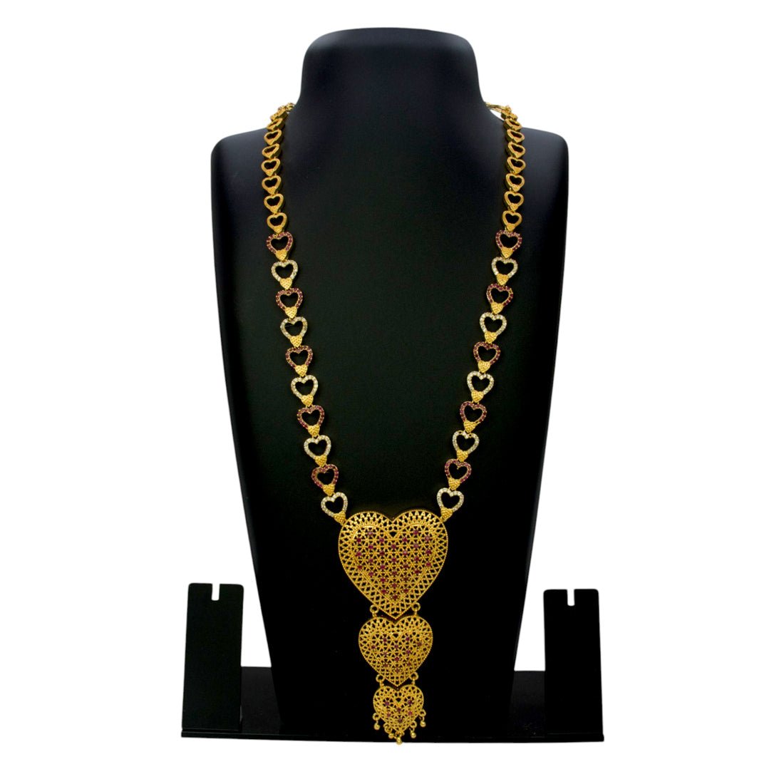 Alluring Gold Plated Ruby CZ Heart Bridal Long Chain - KSupreme