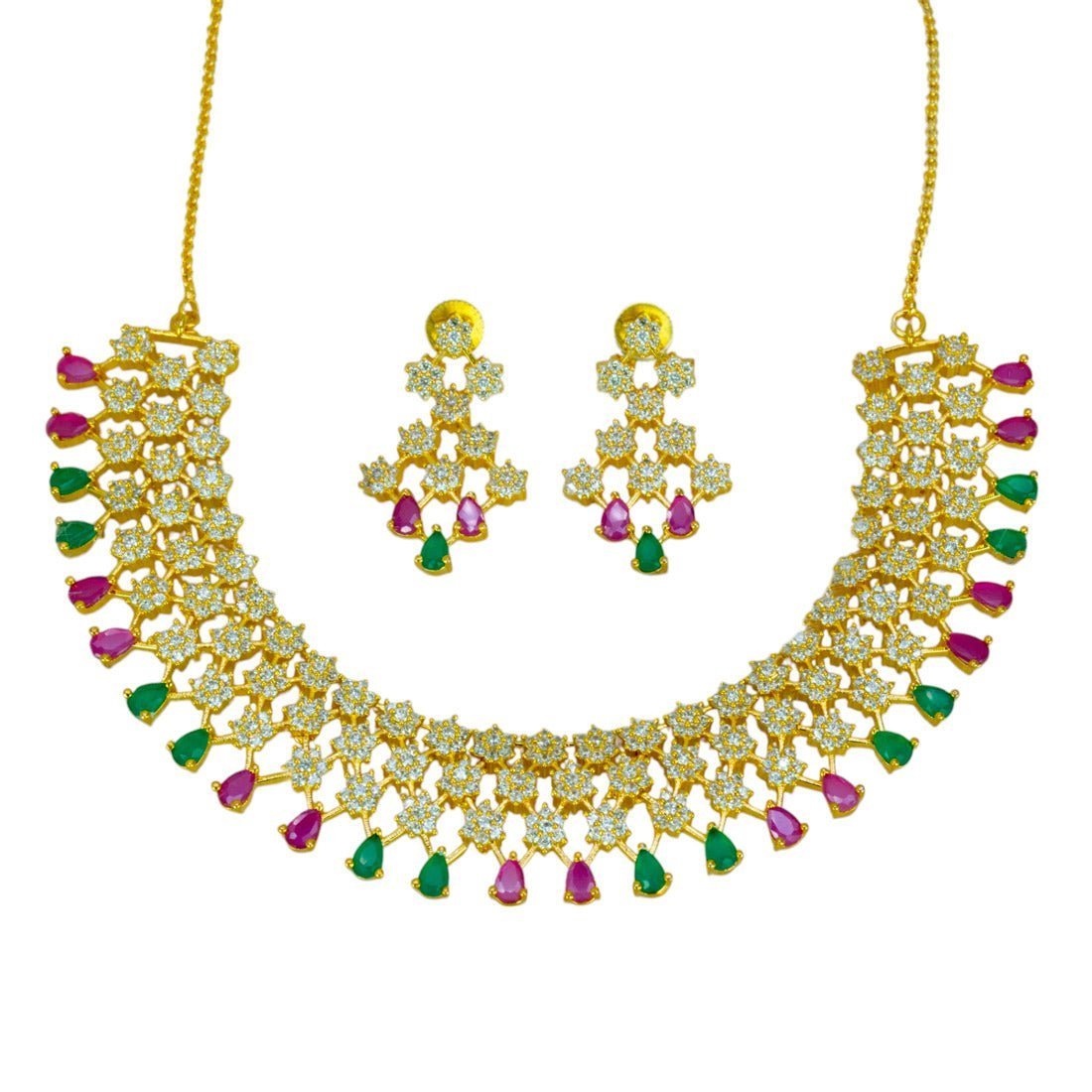 Alluring Premium Ruby Emerald CZ Star Necklace Set - KSupreme