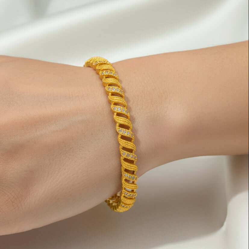 American Diamond Paving Gold Plated Designer Bangle - K Supreme