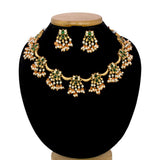 Antique Finish Artificial Stones Pearl Lotus Necklace Set - K Supreme