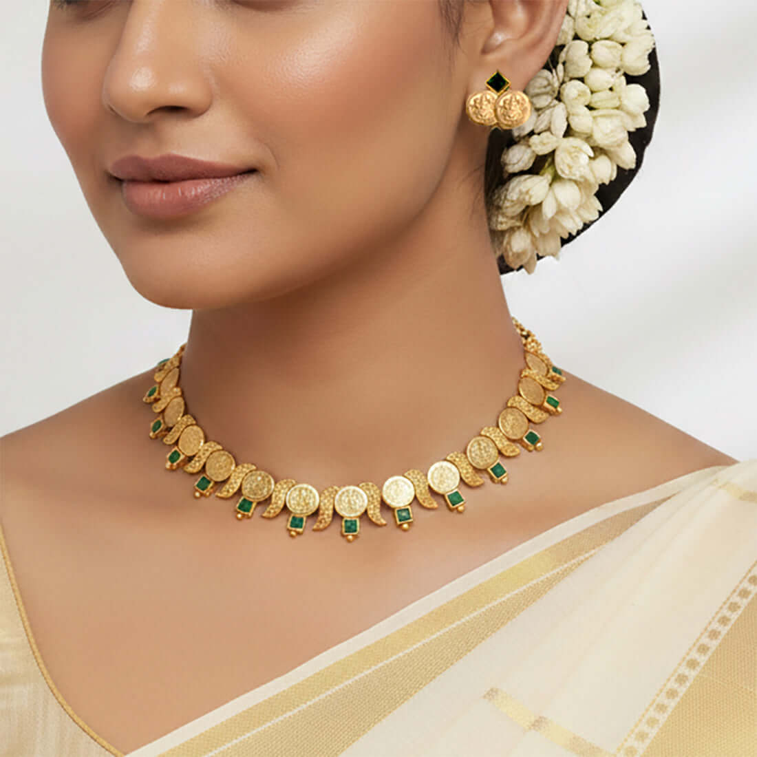 Antique Finish Lakshmi Kasu Kemp Necklace Set - K Supreme