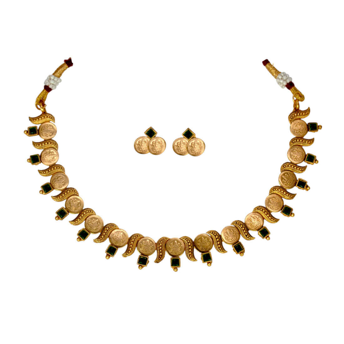 Antique Finish Lakshmi Kasu Kemp Necklace Set - K Supreme