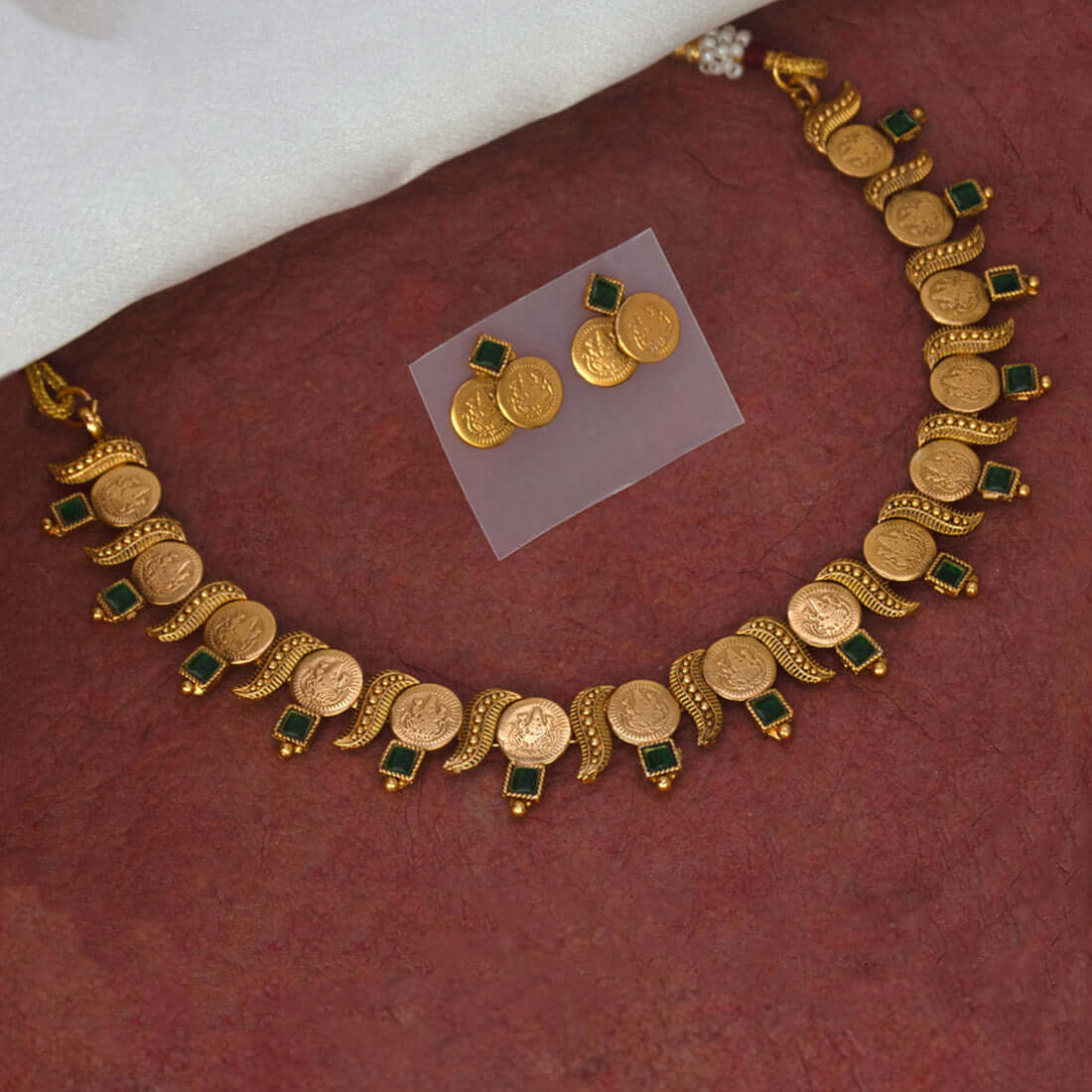 Antique Finish Lakshmi Kasu Kemp Necklace Set - K Supreme