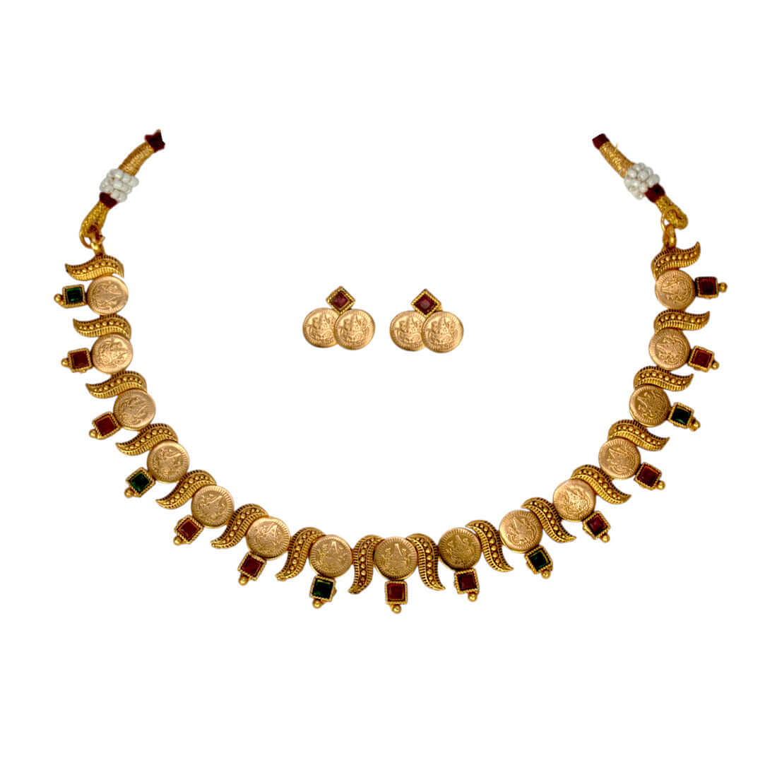 Antique Finish Lakshmi Kasu Kemp Necklace Set - K Supreme