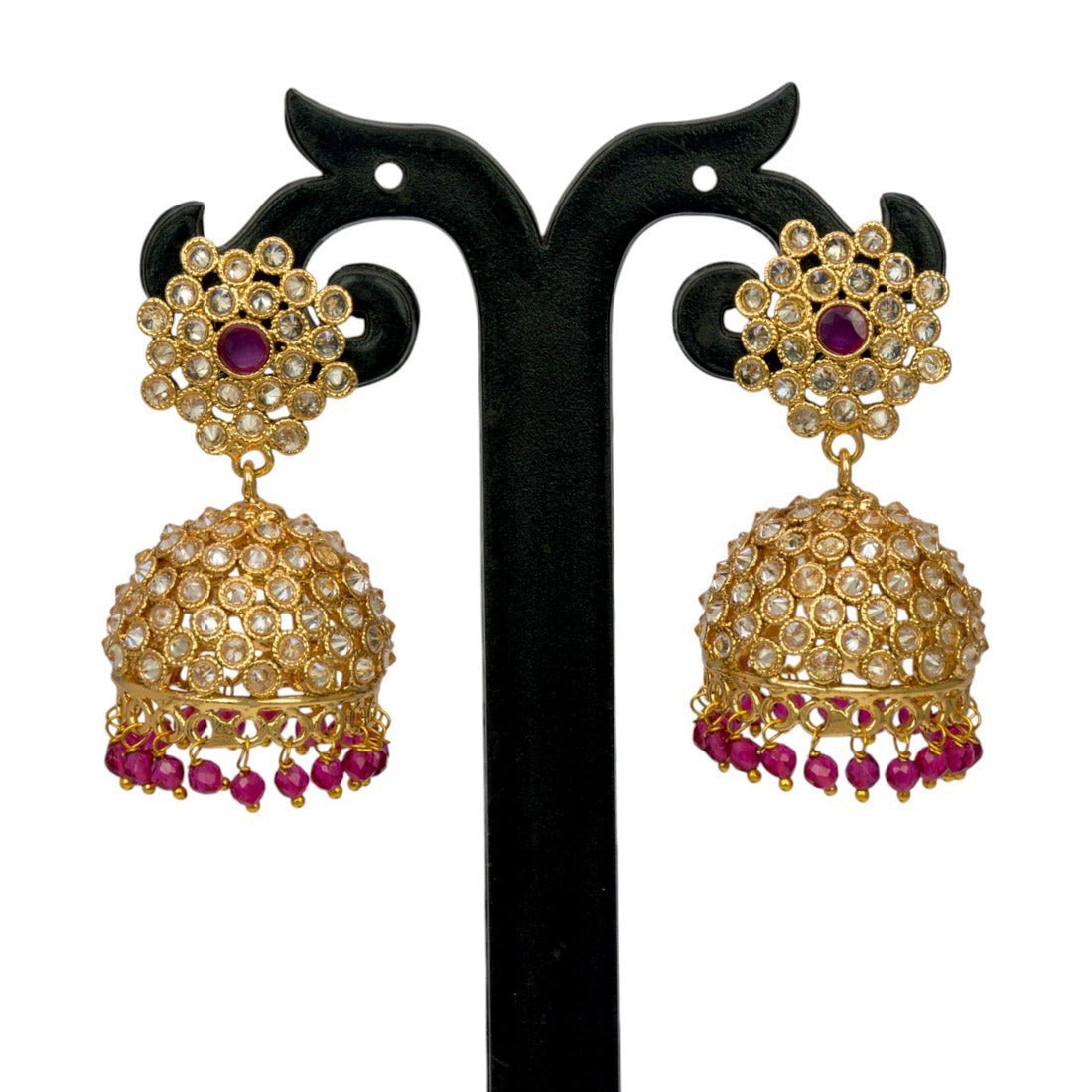 Antique Gold Plated Beads Hanging Kundan Jhumka Earrings - KSupreme