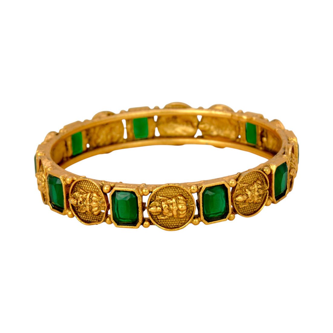 Antique Gold Plated Emerald Stone Lakshmi Kasu Bangle - K Supreme