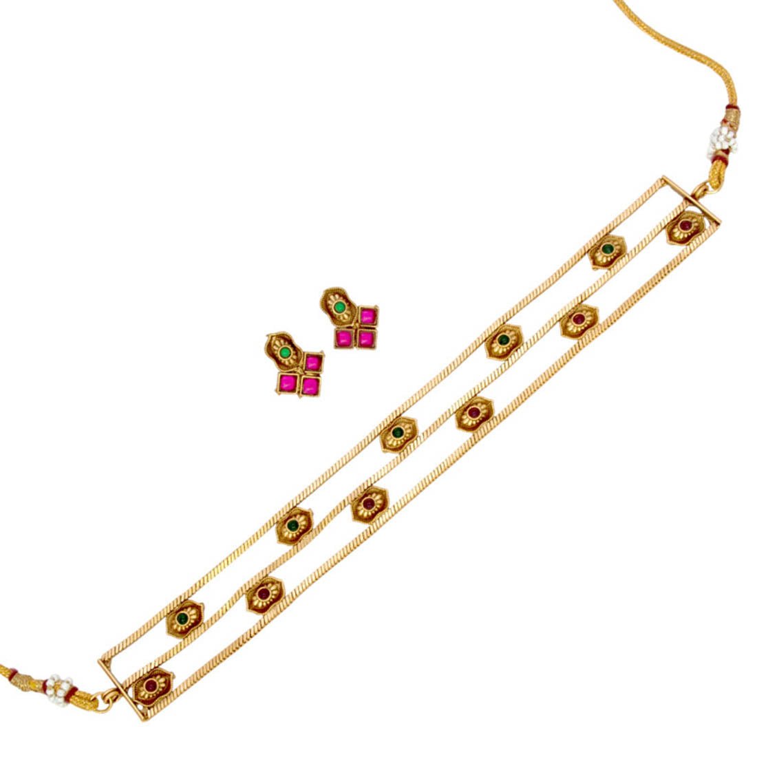 Antique Gold Plated Kemp Triple Layered Choker Set - K Supreme