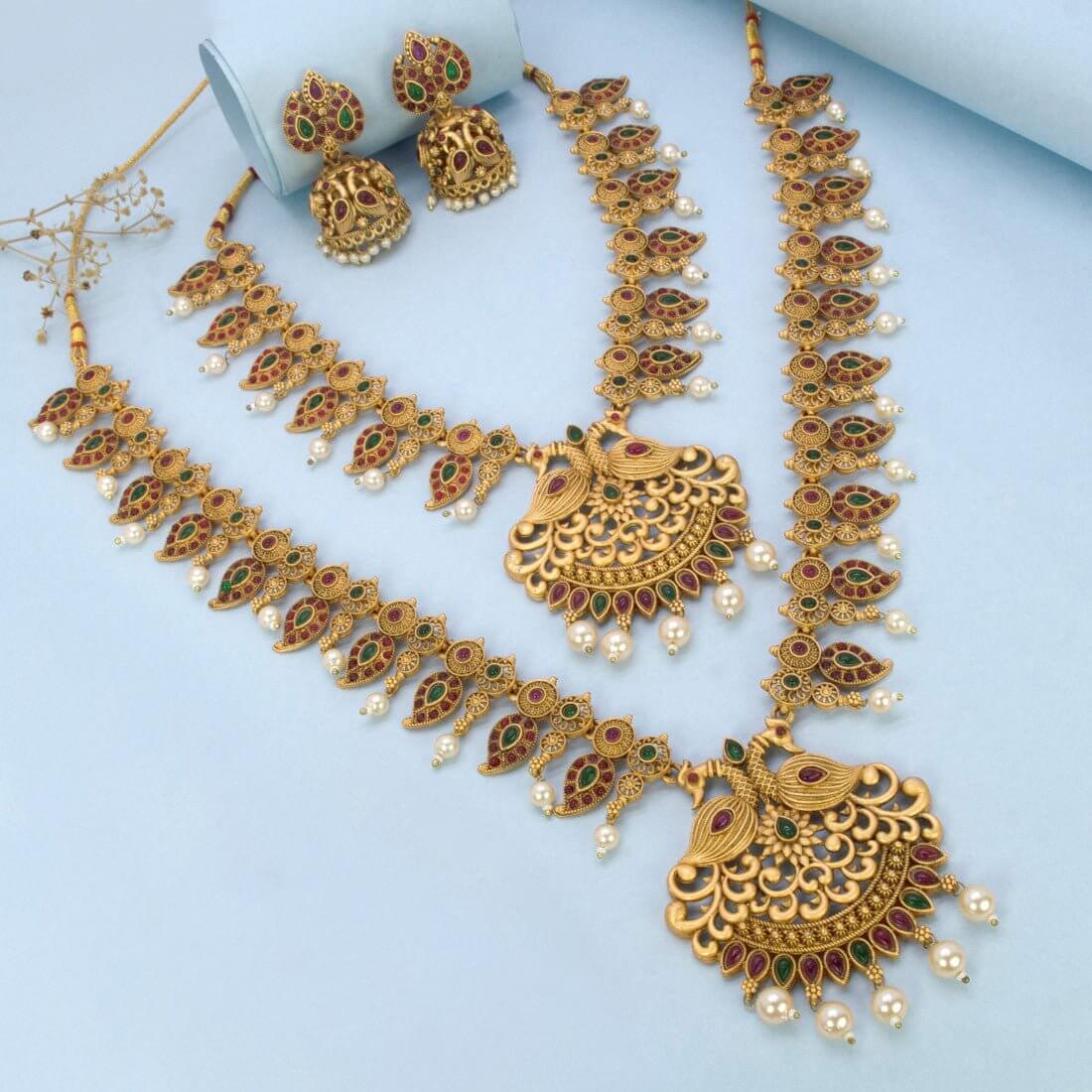 Antique Gold Plated Mango Peacock Bridal Jewellery Set - K Supreme