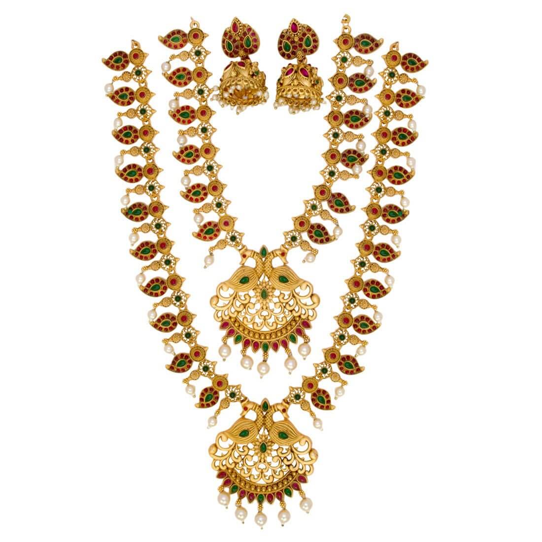 Antique Gold Plated Mango Peacock Bridal Jewellery Set - K Supreme