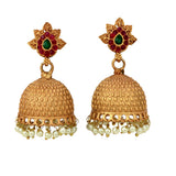 Antique Gold Plated Matte Jhumka Jimikki with Pearls