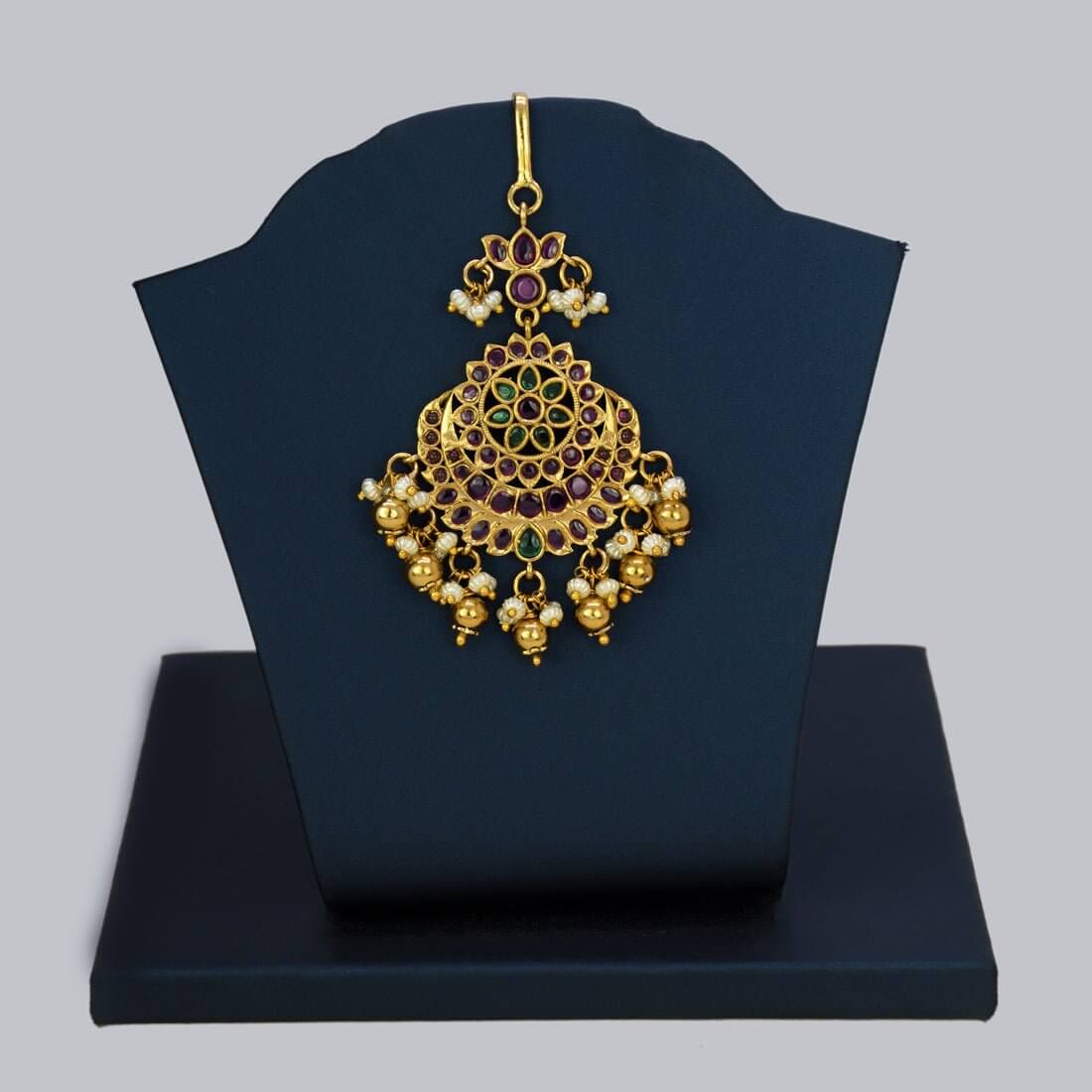 Antique Gold Ruby Emerald Stone Bridal Maang Tikka - K Supreme