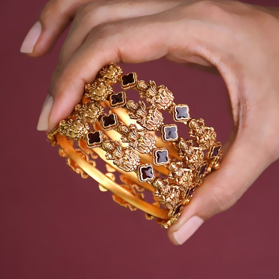 Antique Matte Finish Lakshmi Enamel Bangle - K Supreme