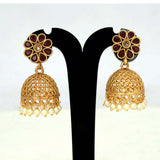 Antique Matte Floral Stone Jhumka with Pearl Danglers