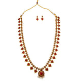 Antique Matte Imitation Palakka Long Chain Set - KSupreme