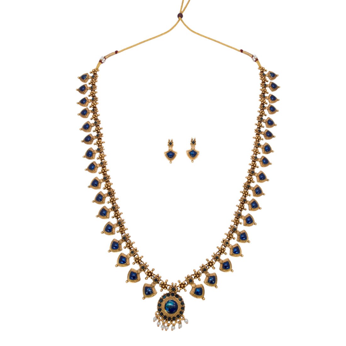 Antique Matte Imitation Palakka Long Chain Set - KSupreme