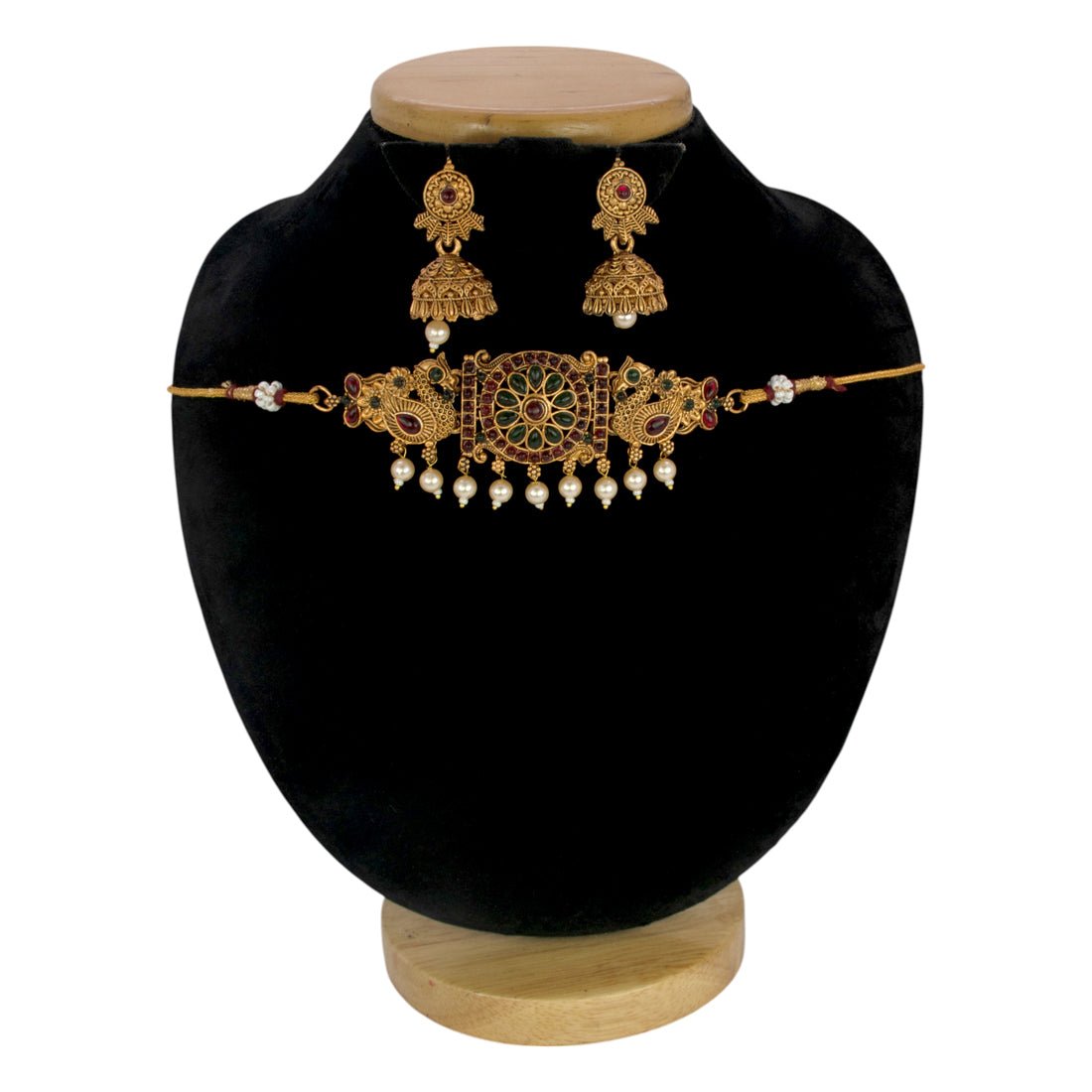 Antique Paisley Peacock Kemp and Pearls Collar Necklace Set - K Supreme