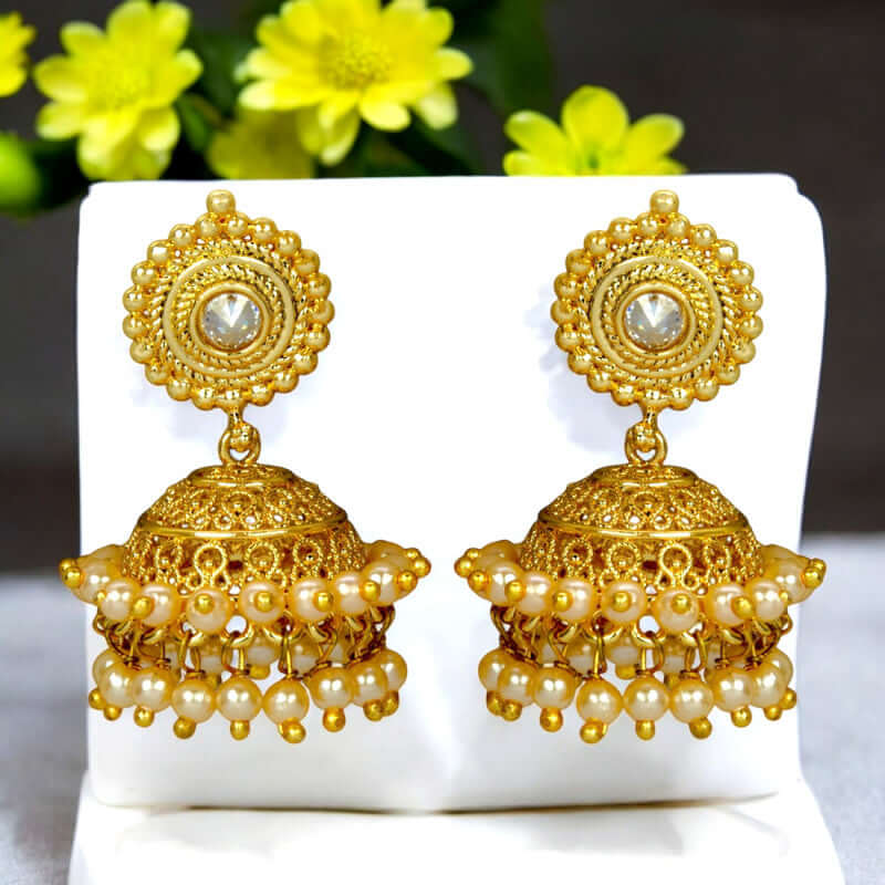Antique Pearls Hanging Small Jhumka Earrings - K Supreme