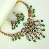Antique Victorian Style Lakshmi CZ Stone Hasli Necklace Set - KSupreme