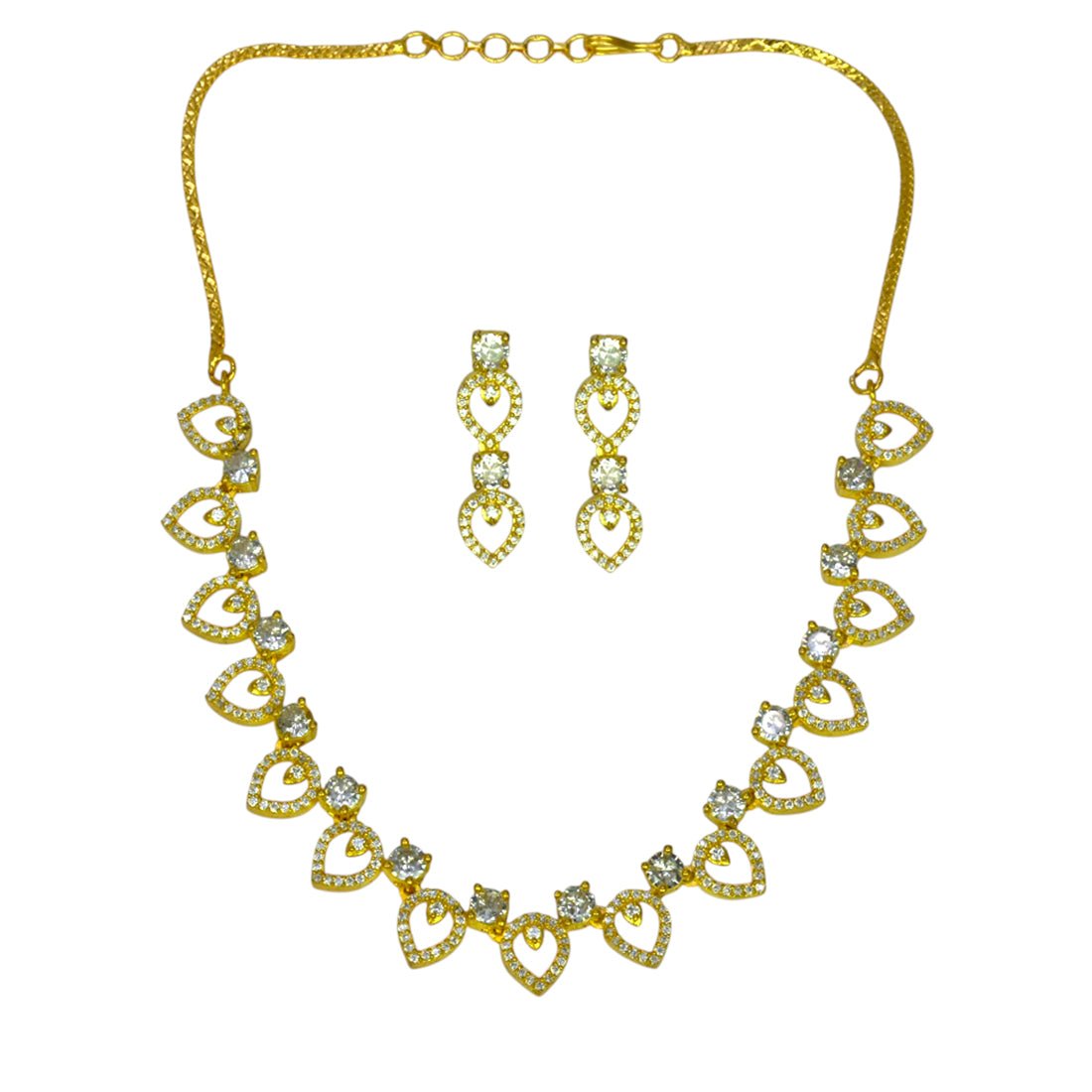 Appealing Gold Plated American Diamond Tear Drop Necklace Set - K Supreme