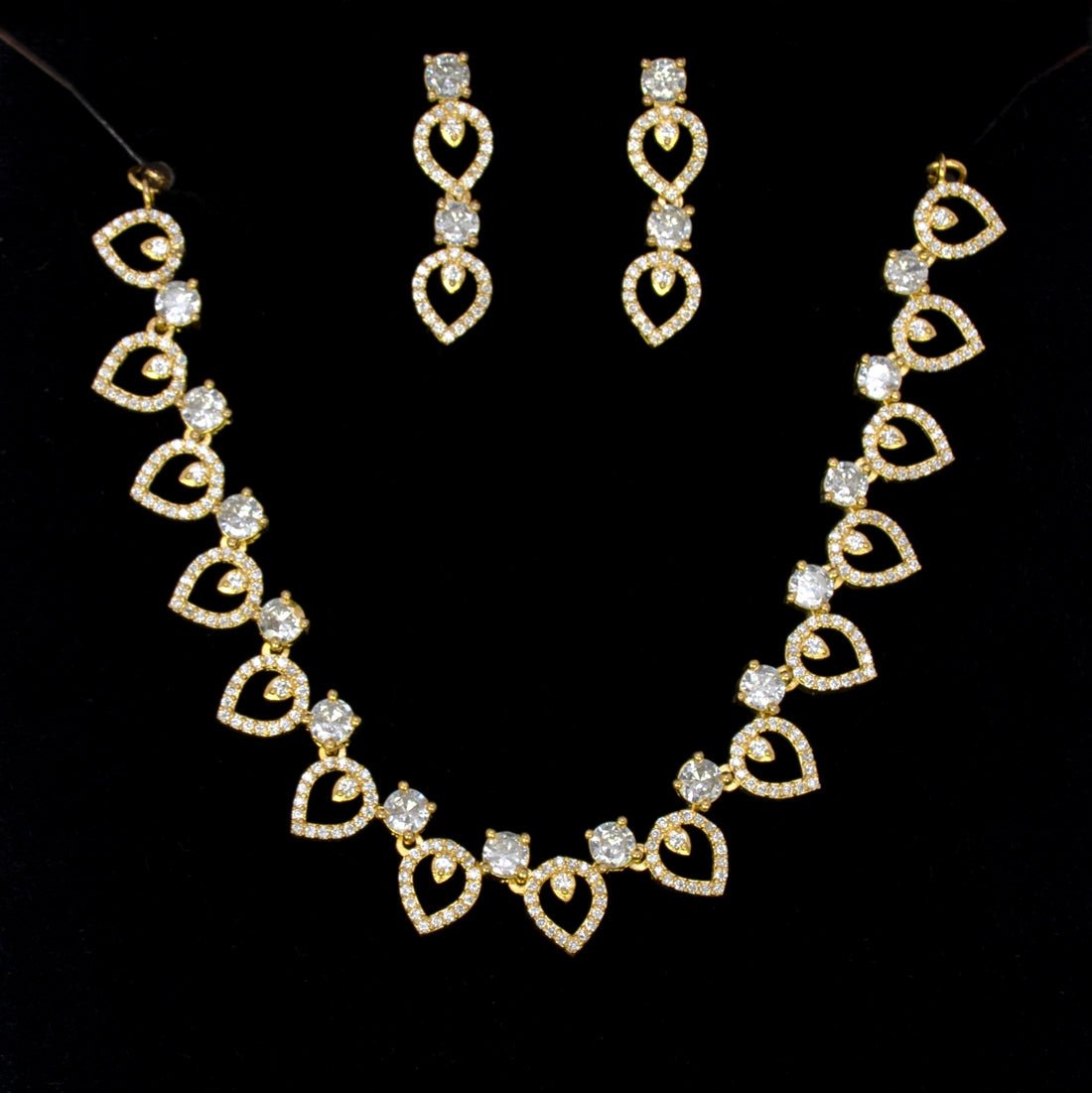 Appealing Gold Plated American Diamond Tear Drop Necklace Set - K Supreme
