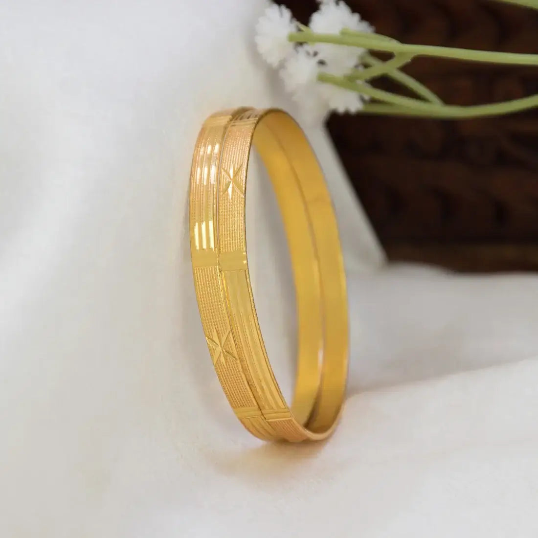 Gold Plated Textured Baby Bangles - Set of 2