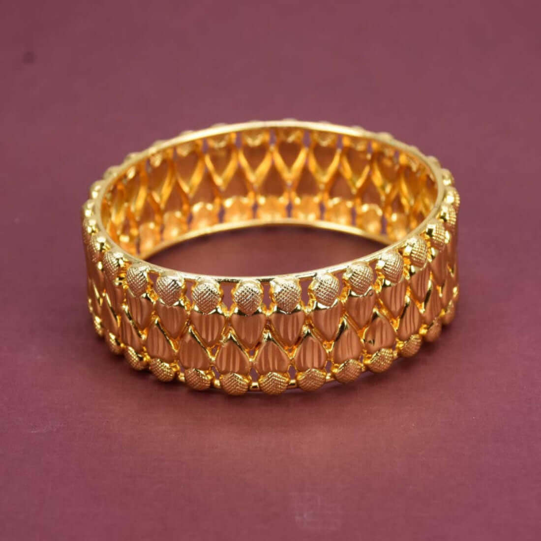 Gold Plated Designer Broad Heart Bangle