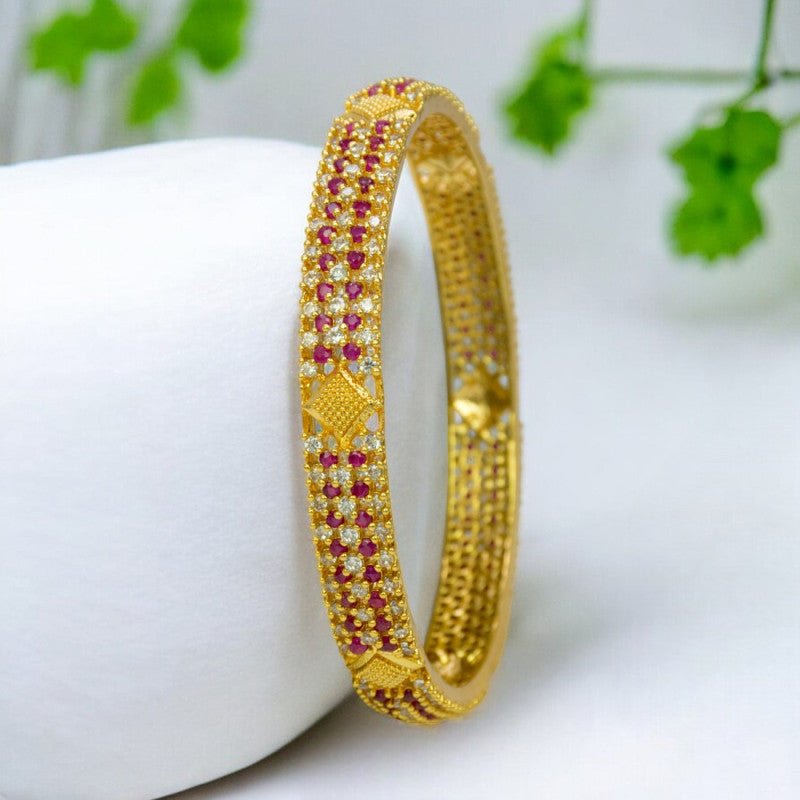 Beautiful Gold Plated Ruby CZ Stone Bangle - K Supreme