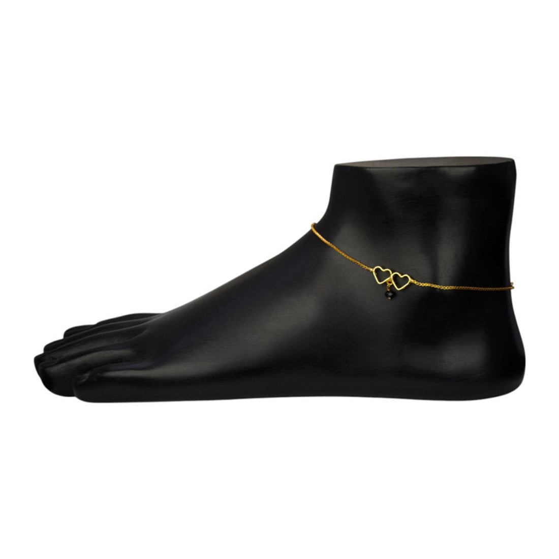 Black Crystal Hanging Gold Plated Double Hearts Anklets Payal - KSupreme