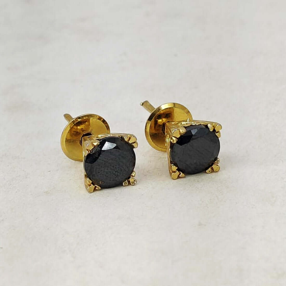 Gold Plated Deep Black Stone Stud Earrings