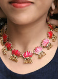 Blooming Matte Gold Plated Lotus Ghunghroo Necklace Set - KSupreme