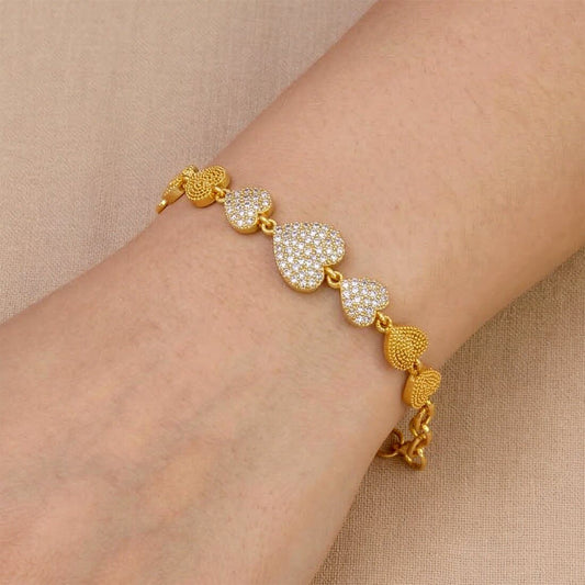 Charming Gold Plated CZ Stone Heart Bracelet - K Supreme