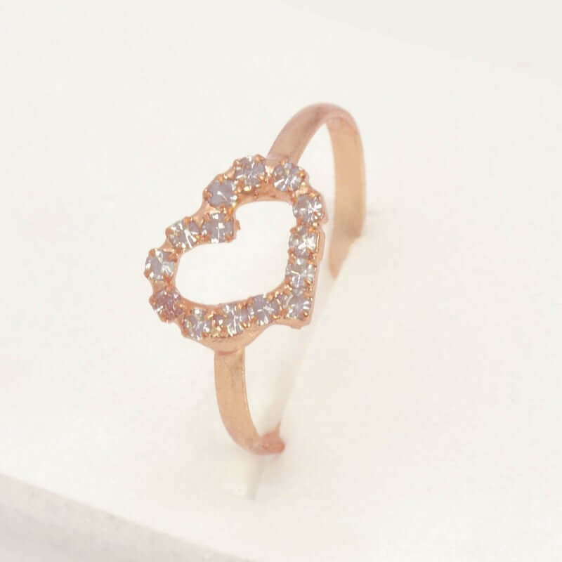 Charming Rose Gold Polished Fashion White Stone Heart Ring with micro-pavé white CZ stones in a heart shape.