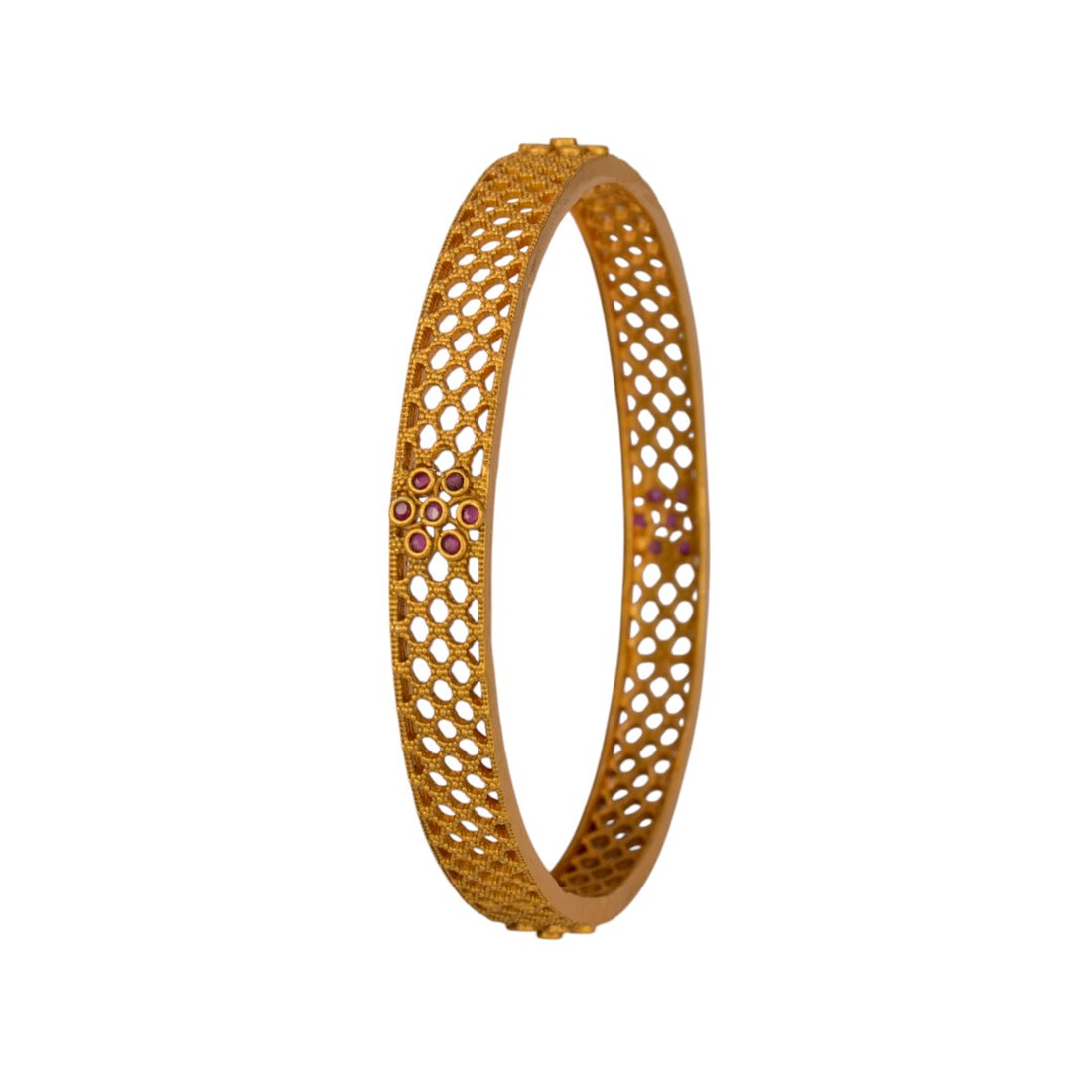 Chettinad Matte Mesh Design Ruby Stone Bangle - KSupreme