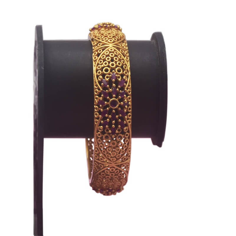 Chettinad Ruby Floral Design Broad Single Bangle - K Supreme