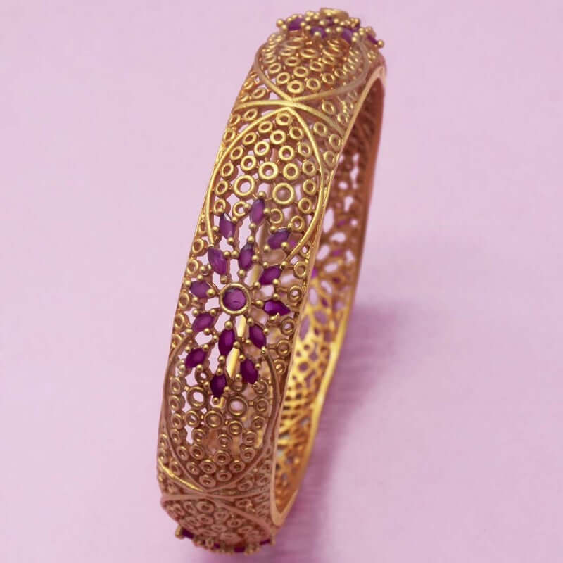 Chettinad Ruby Floral Design Broad Single Bangle - K Supreme