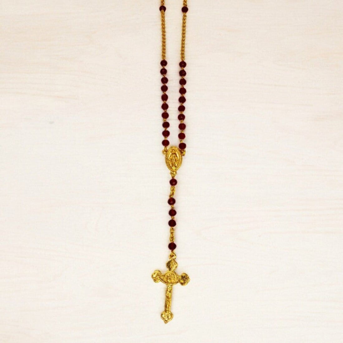 Christian Red Beads Gold Plated Rosary Chain - K Supreme