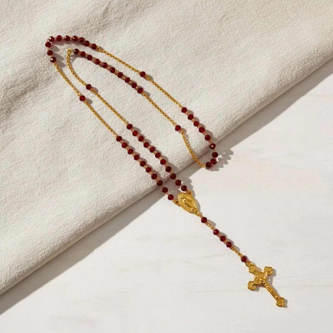 Christian Red Beads Gold Plated Rosary Chain - K Supreme