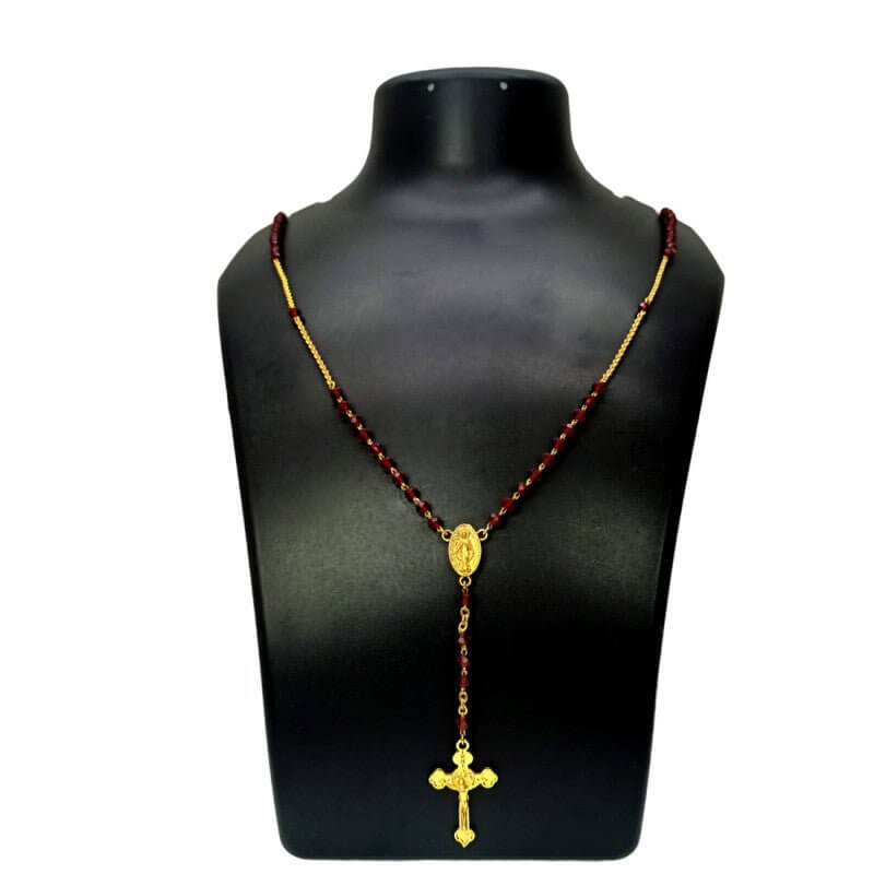 Christian Red Beads Gold Plated Rosary Chain - K Supreme