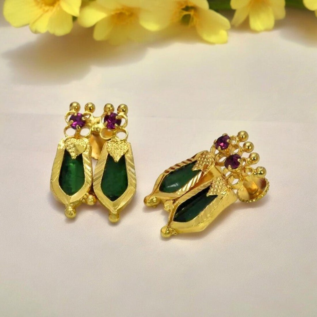 Classic Gold Plated Double Nagapadam Ear Studs - K Supreme
