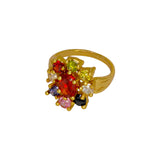 Classic Gold Plated Floral Navratna Model Ladies Finger Ring