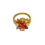 Classic Gold Plated Floral Navratna Model Ladies Finger Ring